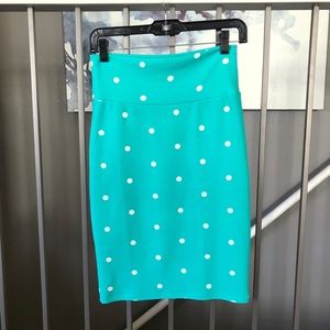 XS LuLaRoe Cassie teal with white polka dots